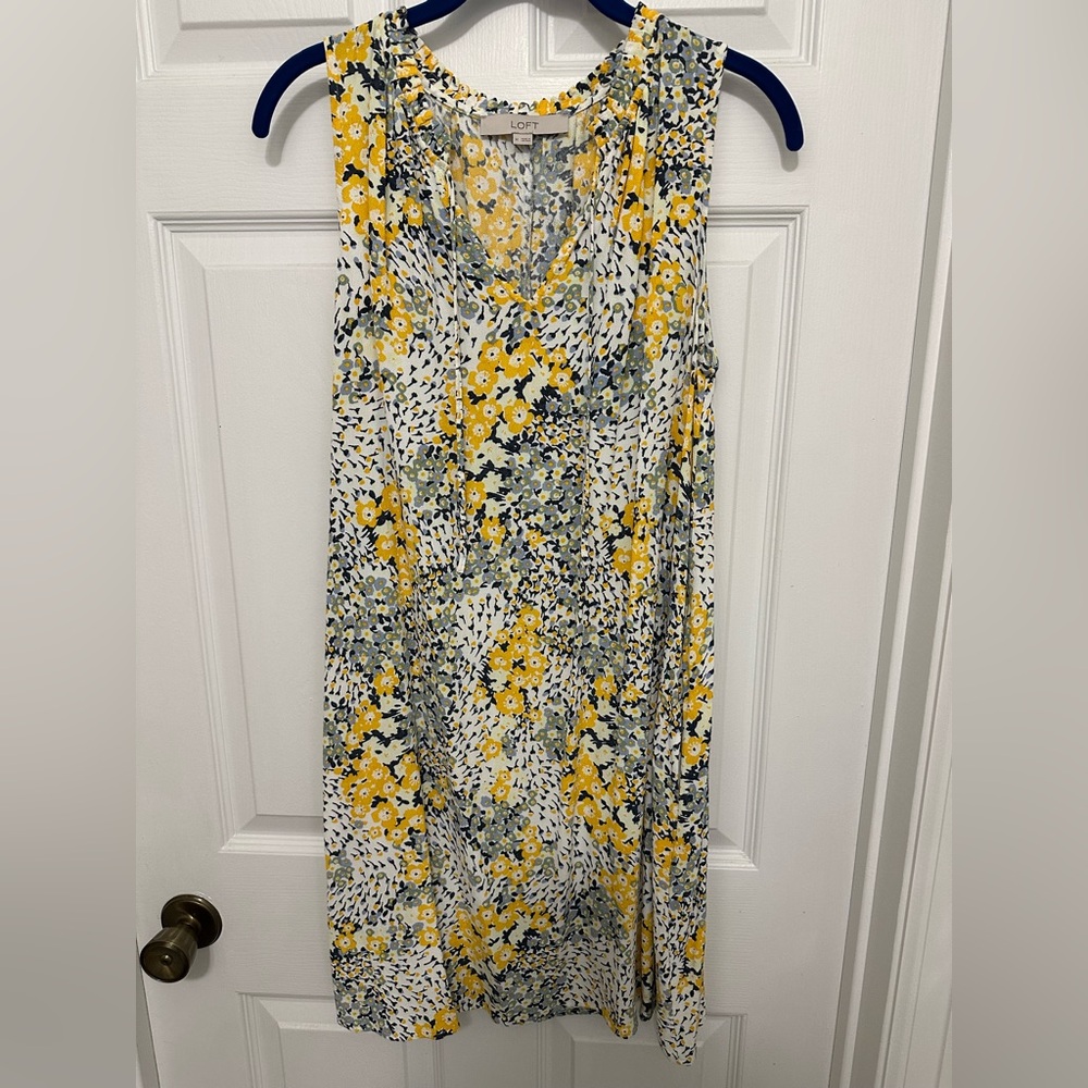 LOFT Yellow and Blue Floral Dress